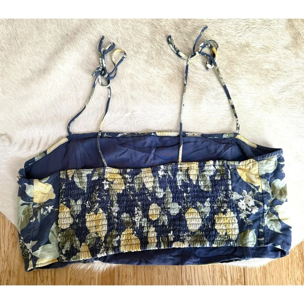 Abercrombie & Fitch‎ Lemon Crop Top Size Large Linen Blend Tie Straps
